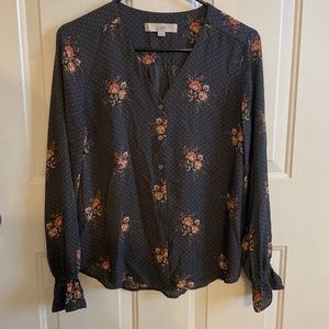 LOFT Floral V Neck Top Sz XS